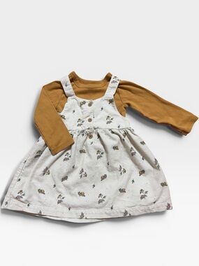 Carter's Cream Floral Corduroy Dress with Matching Long Sleeve Onesie, 12M, Fall